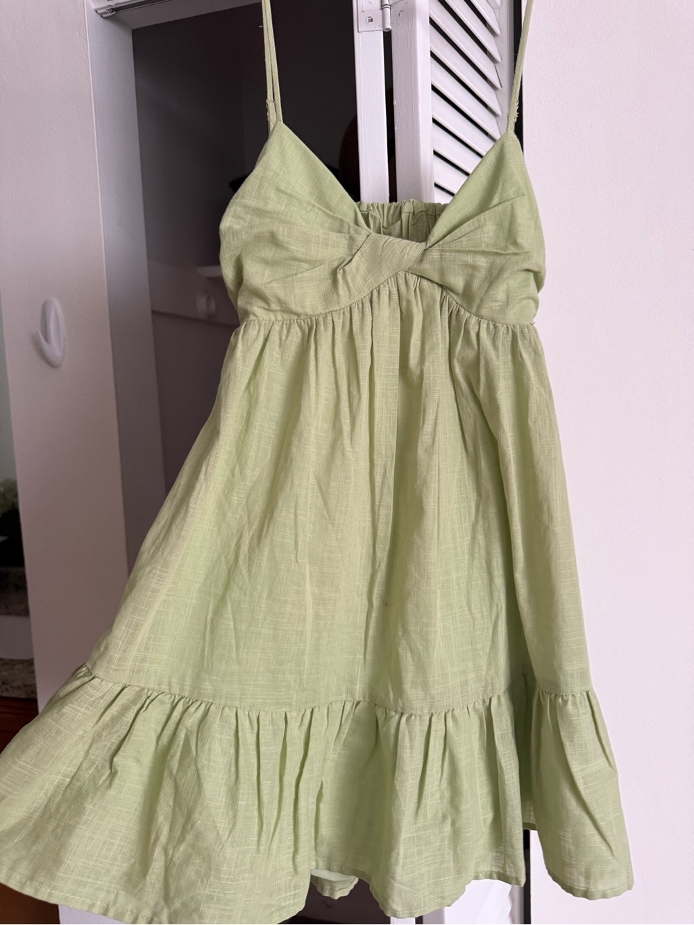 Cotton Candy Light Green Tiered Spaghetti-Strap Dress